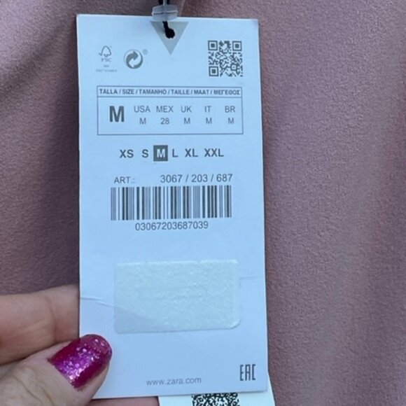 ZARA NWT Baby Light Pink Topstitched Off the Shoulder Bodycon Midi Dress Size M - Picture 15 of 16